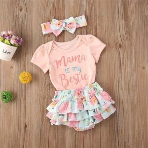 MAMA IS MY BESTIE-TODDLER INFANT BABY GIRL COTTON CASUAL OUTFITS SET